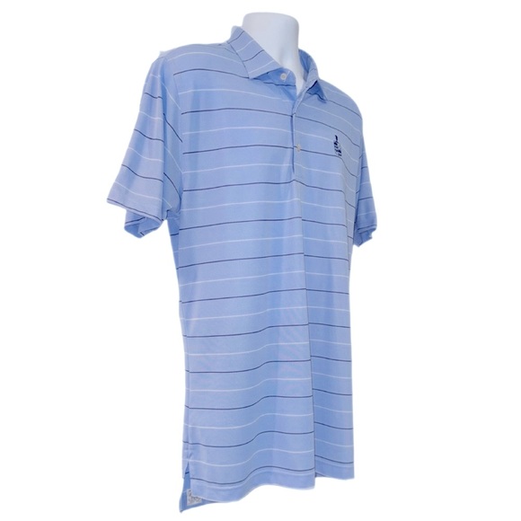 Peter Millar Summer Comfort Polo Shirt Blue Stripe Logo Men’s Size Large - Picture 2 of 13
